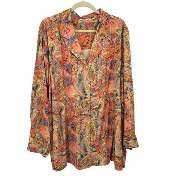 Soft Surroundings Plus Sz 3X Laia Paisley Pattern Rayon Blouse Tunic - Picture 1 of 8